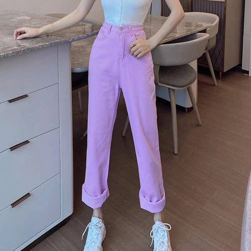 High Waist Straight Fit Wide Leg Jeans